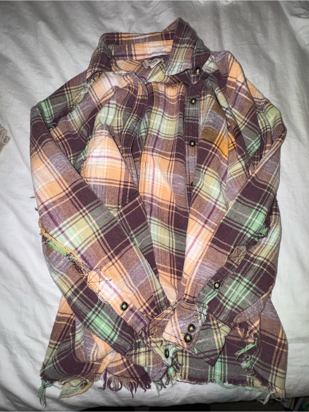 BDG Plaid Button-Up Shirt in Maroon, Peach & Mint